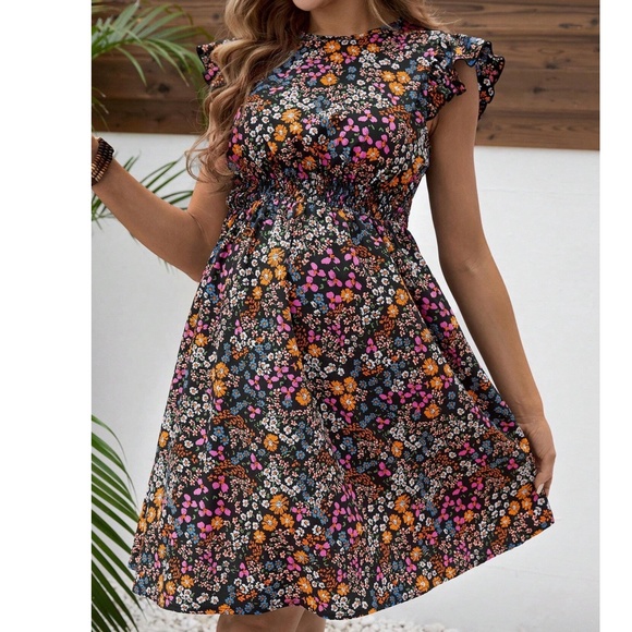 Maternity Floral Print Butterfly Sleeve Mini Dress - Picture 4 of 4